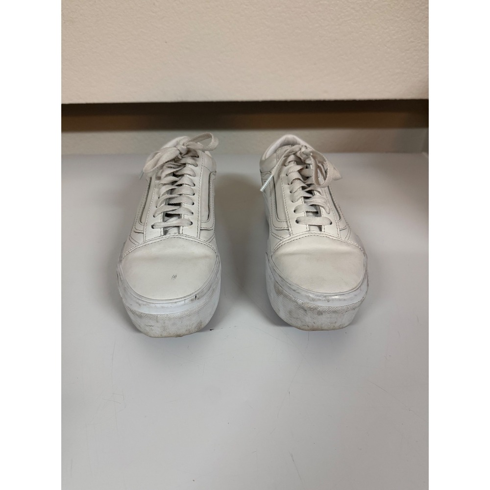 Vans Old Skool Stacked White Leather Platform Sneakers Womens 8 Mens 6.5